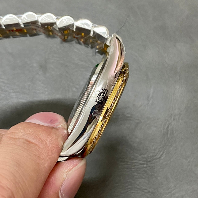 DATEJUST 31MM GOLD STEEL DIAMOND BEZEL GREEN DIAL