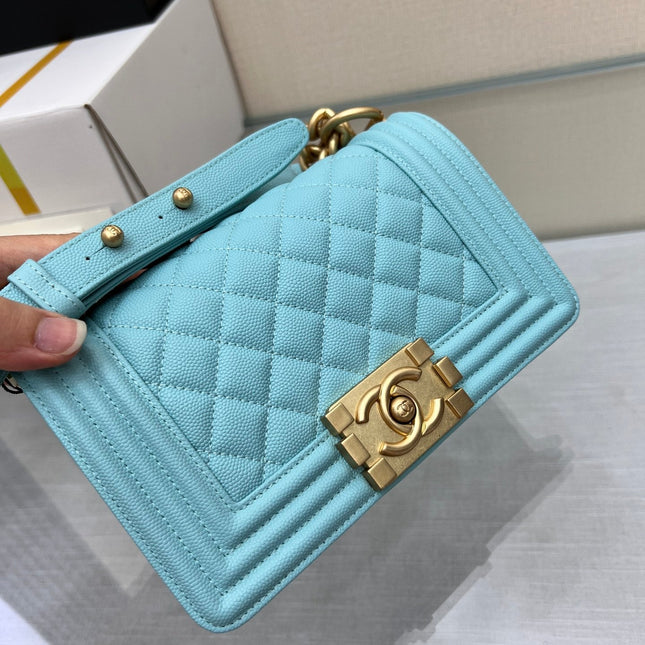 BOY BAG SMALL 20 CLOUD BLUE CAVIAR GOLD HARDWARE
