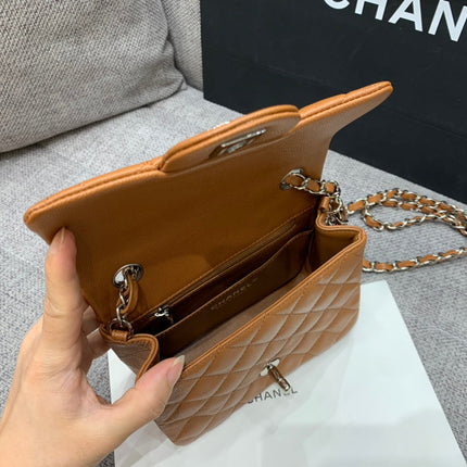 MINI SQUARE FLAP BAG 17CM BROWN CAVIAR SILVER HARDWARE