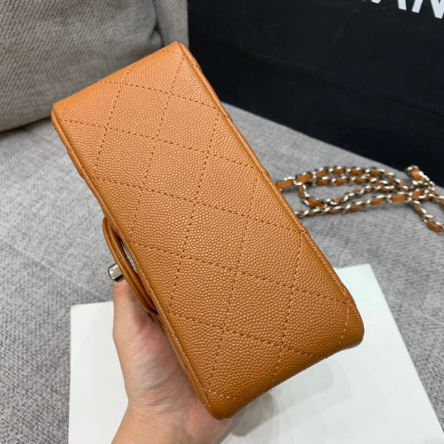 MINI SQUARE FLAP BAG 17CM BROWN CAVIAR SILVER HARDWARE