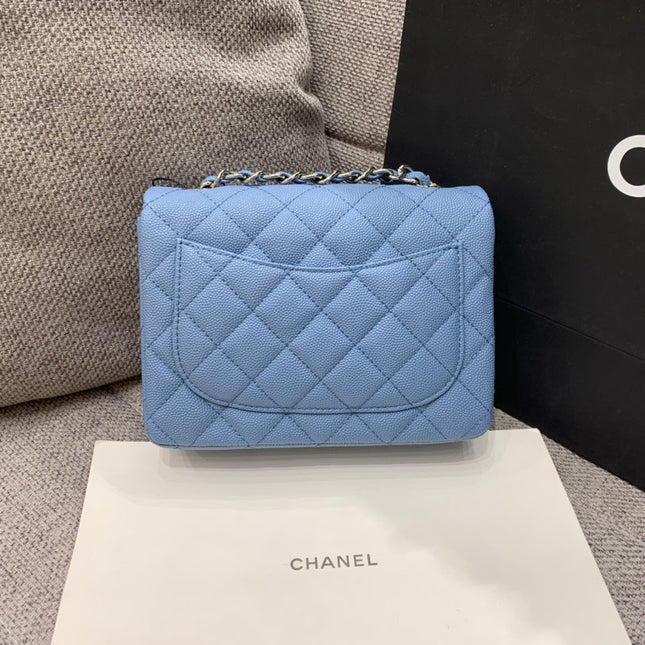 MINI SQUARE FLAP BAG 17CM BLUE CAVIAR SILVER HARDWARE