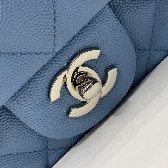 MINI SQUARE FLAP BAG 17CM BLUE CAVIAR SILVER HARDWARE