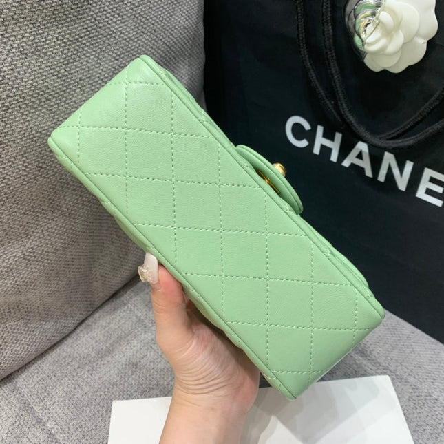 MINI RECTANGLE FLAP BAG 20CM LIME LAMBSKIN GOLD HARDWARE