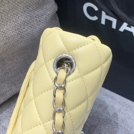MINI RECTANGLE FLAP BAG 20CM YELLOW LAMBSKIN SILVER HARDWARE