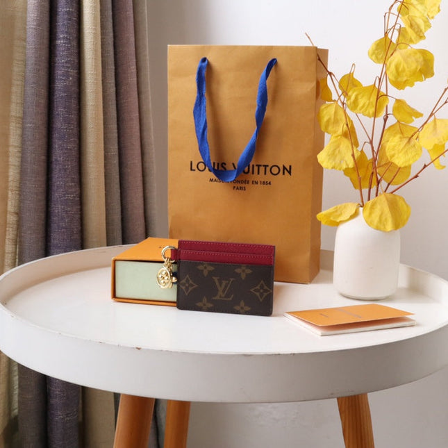 CHARM CARD HOLDER BROWN BURGUNDY MONOGRAM CANVAS