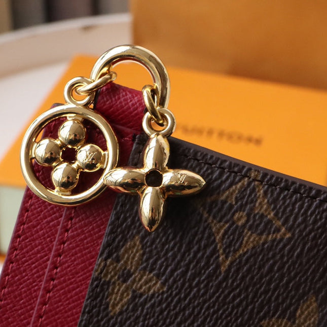 CHARM CARD HOLDER BROWN BURGUNDY MONOGRAM CANVAS