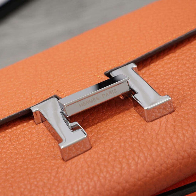 HM CLUTCH CONSTANCE 20.5 ORANGE CALFSKIN SILVER HARDWARE
