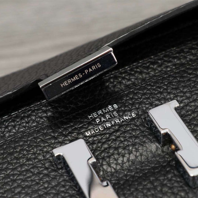 HM CLUTCH CONSTANCE 20.5 BLACK CALFSKIN SILVER HARDWARE