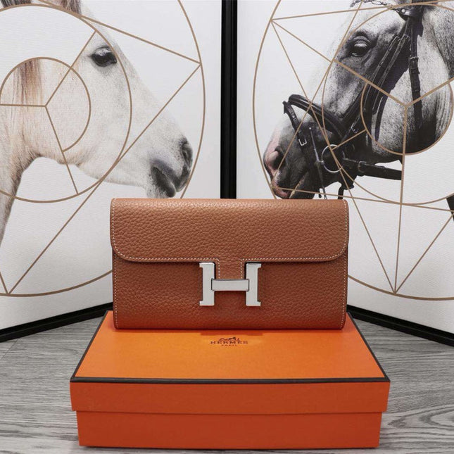 HM CLUTCH CONSTANCE 20.5 BROWN CALFSKIN SILVER HARDWARE
