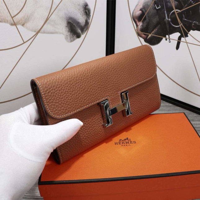 HM CLUTCH CONSTANCE 20.5 BROWN CALFSKIN SILVER HARDWARE