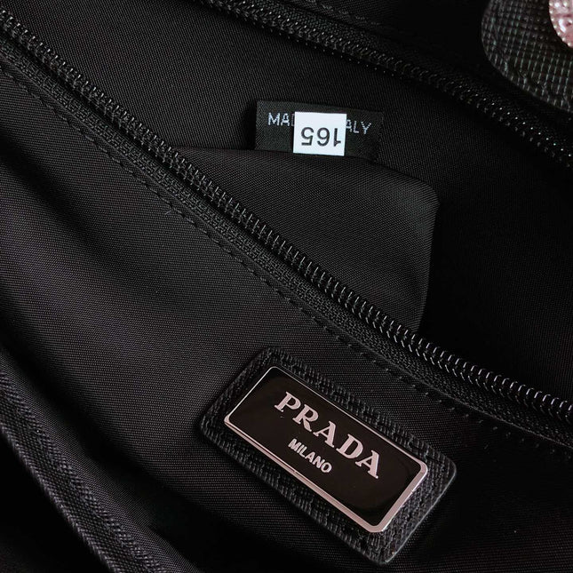 TOTE BAG 38 IN BLACK RE-NYLON AND SAFFIANO LEATHER TRIM