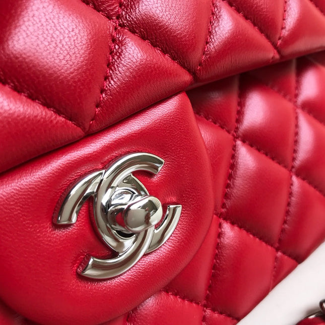 FLAP BAG MEDIUM 25CM RED LAMBSKIN SILVER HARDWARE