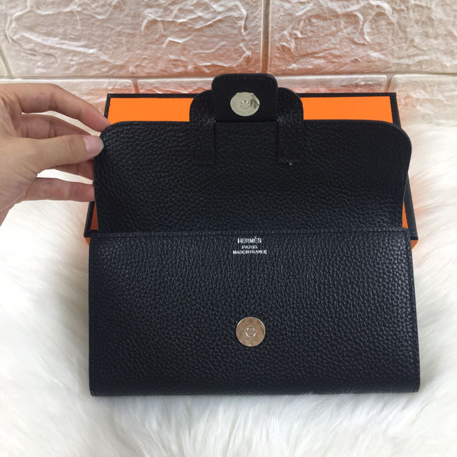 HM SNAP LOCK WALLET 19.5 BLACK GRAINED CALFSKIN