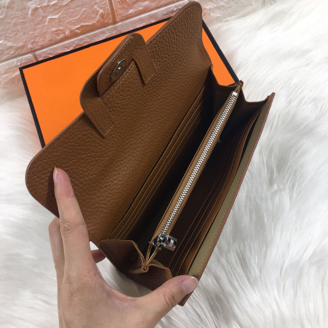 HM SNAP LOCK WALLET 19.5 SEPIA GRAINED CALFSKIN