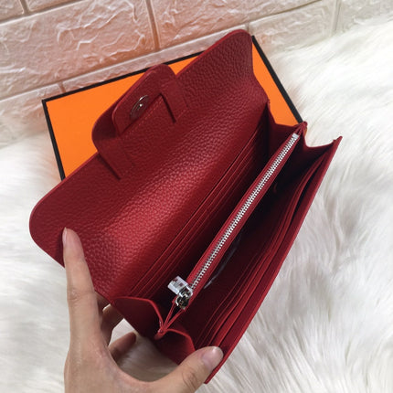 HM SNAP LOCK WALLET 19.5 RED GRAINED CALFSKIN