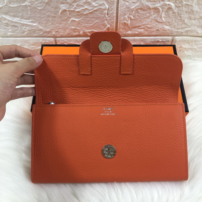 HM SNAP LOCK WALLET 19.5 ORANGE GRAINED CALFSKIN