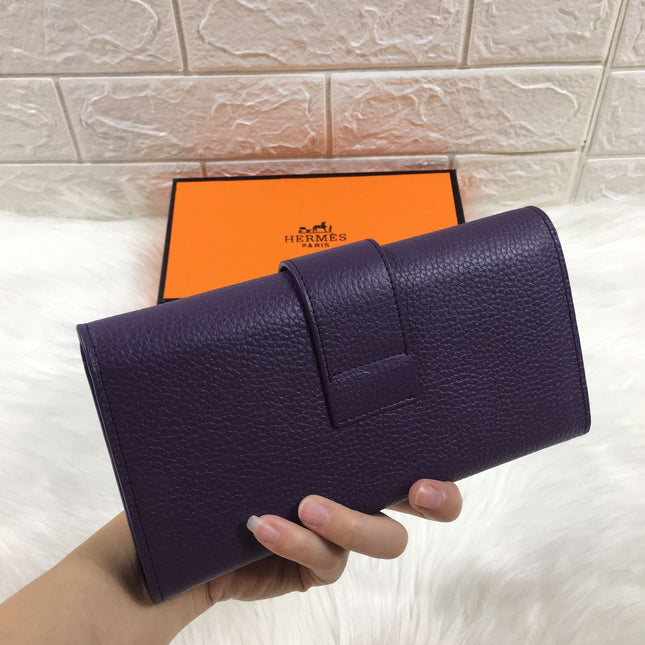 HM SNAP LOCK WALLET 19.5 EGGPLANT GRAINED CALFSKIN
