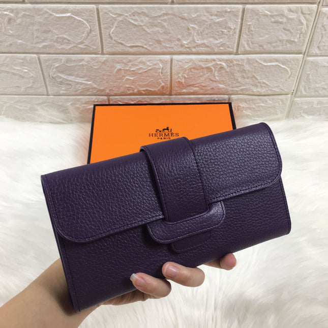 HM SNAP LOCK WALLET 19.5 EGGPLANT GRAINED CALFSKIN