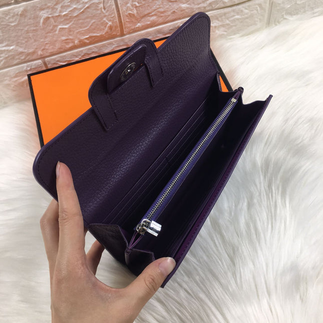 HM SNAP LOCK WALLET 19.5 EGGPLANT GRAINED CALFSKIN