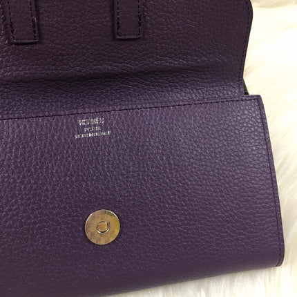 HM SNAP LOCK WALLET 19.5 EGGPLANT GRAINED CALFSKIN