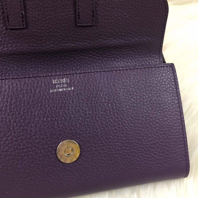HM SNAP LOCK WALLET 19.5 EGGPLANT GRAINED CALFSKIN