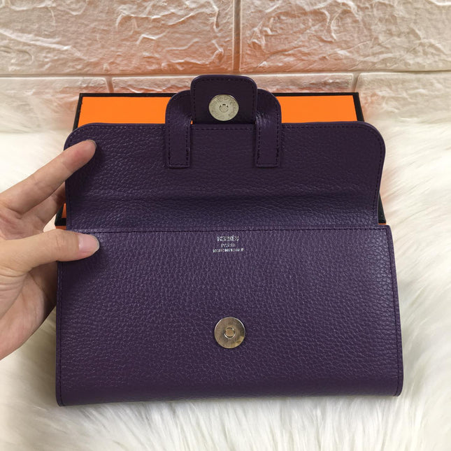 HM SNAP LOCK WALLET 19.5 EGGPLANT GRAINED CALFSKIN