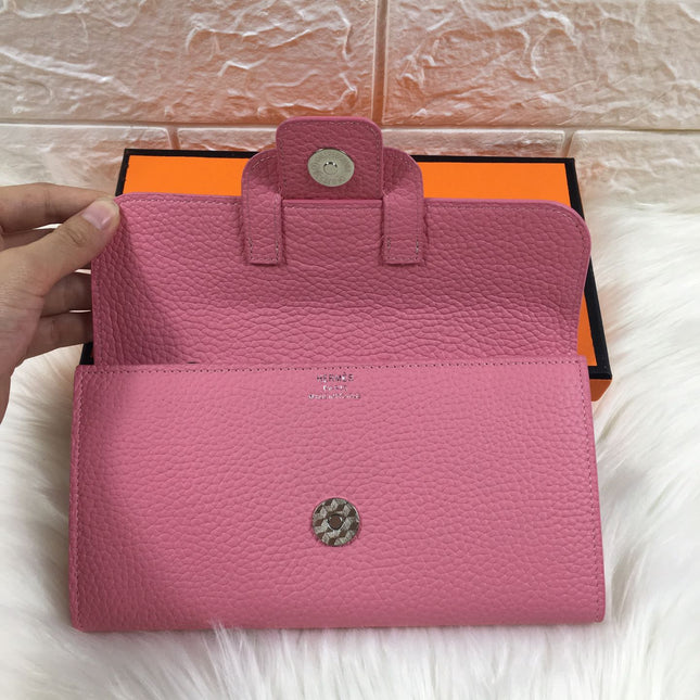 HM SNAP LOCK WALLET 19.5 FLAMINGO PINK GRAINED CALFSKIN