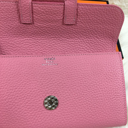 HM SNAP LOCK WALLET 19.5 FLAMINGO PINK GRAINED CALFSKIN