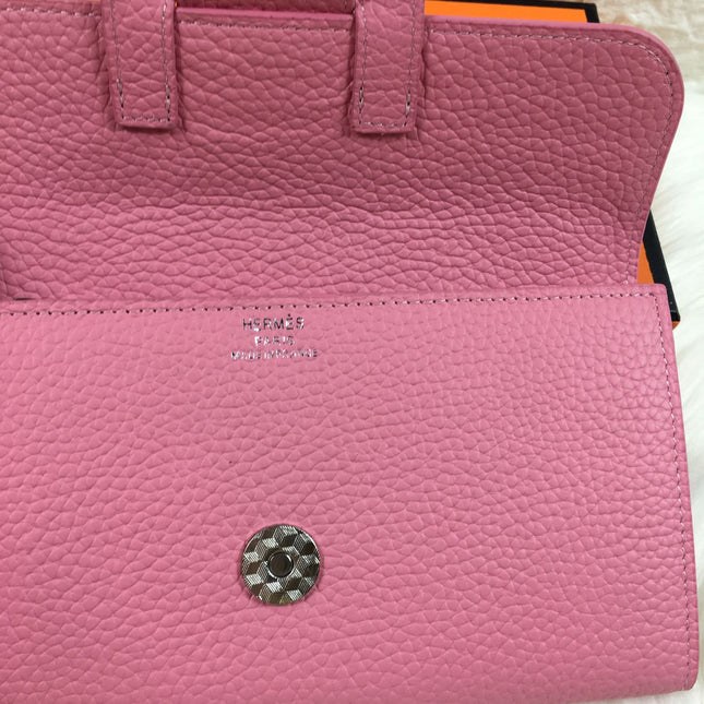 HM SNAP LOCK WALLET 19.5 FLAMINGO PINK GRAINED CALFSKIN