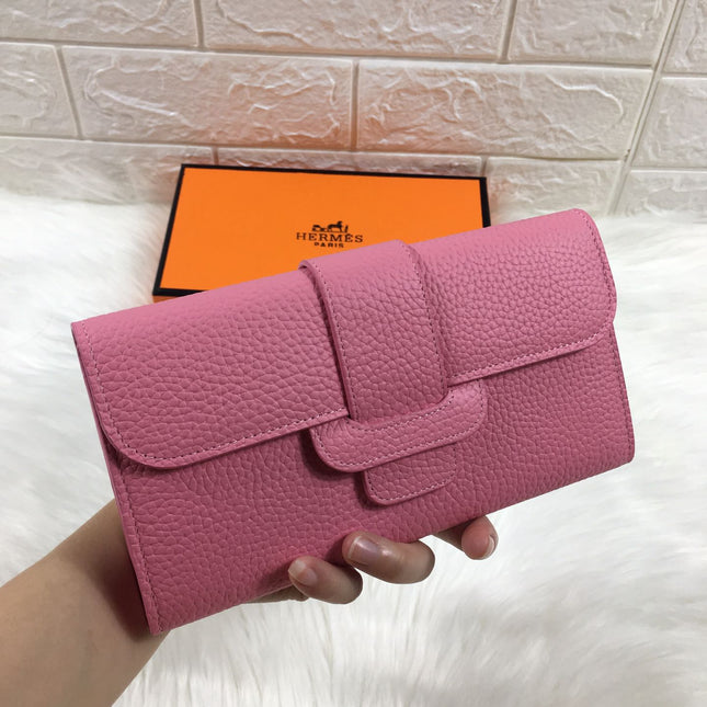 HM SNAP LOCK WALLET 19.5 FLAMINGO PINK GRAINED CALFSKIN