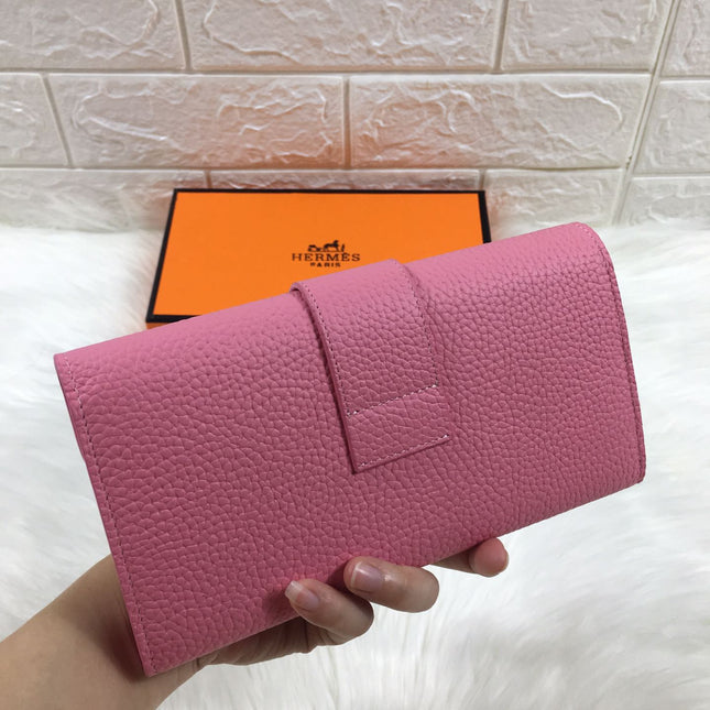 HM SNAP LOCK WALLET 19.5 FLAMINGO PINK GRAINED CALFSKIN