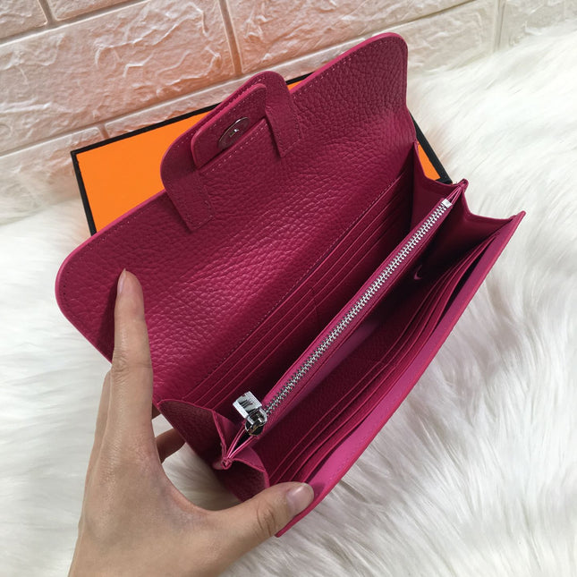 HM SNAP LOCK WALLET 19.5 DEEP PINK GRAINED CALFSKIN