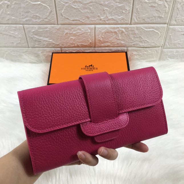 HM SNAP LOCK WALLET 19.5 DEEP PINK GRAINED CALFSKIN