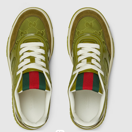 GG RE-WEB SNEAKER IN DARK GREEN CALSKIN GG CANVAS
