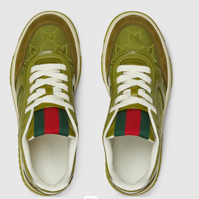 GG RE-WEB SNEAKER IN DARK GREEN CALSKIN GG CANVAS