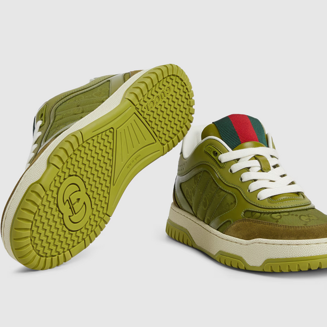 GG RE-WEB SNEAKER IN DARK GREEN CALSKIN GG CANVAS