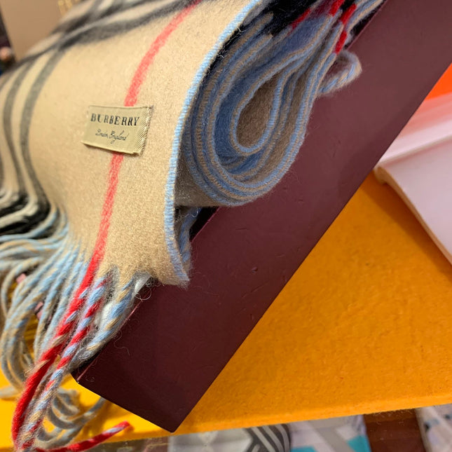 LONG SCARF 250 CM IN SKY BLUE AND BEIGE CASHMERE 410472