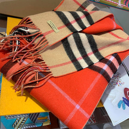 LONG SCARF 250 CM IN TIGER ORANGE AND BEIGE CASHMERE 410473