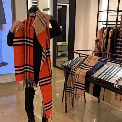 LONG SCARF 250 CM IN TIGER ORANGE AND BEIGE CASHMERE 410473