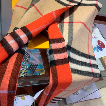 LONG SCARF 250 CM IN TIGER ORANGE AND BEIGE CASHMERE 410473