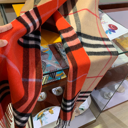 LONG SCARF 250 CM IN TIGER ORANGE AND BEIGE CASHMERE 410473