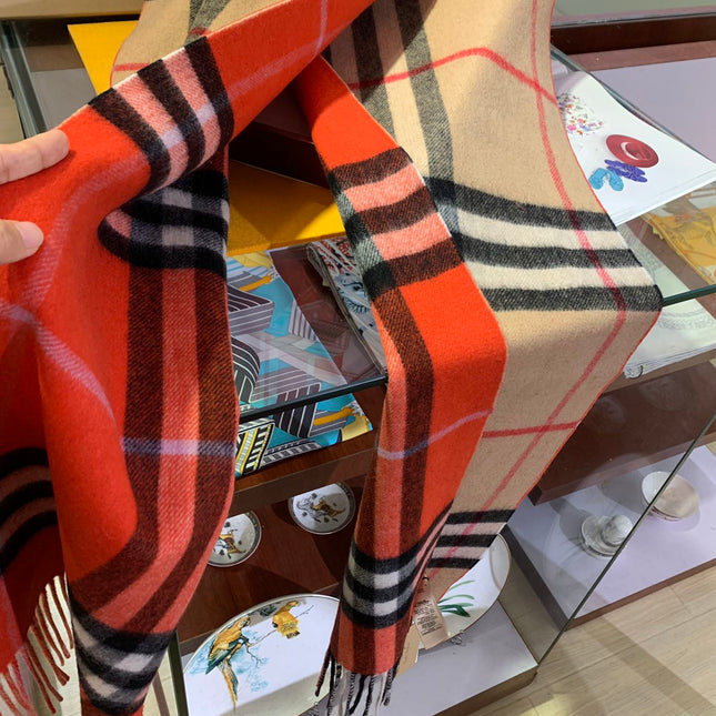 LONG SCARF 250 CM IN TIGER ORANGE AND BEIGE CASHMERE 410473