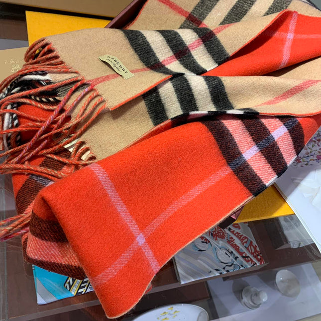 LONG SCARF 250 CM IN TIGER ORANGE AND BEIGE CASHMERE 410473