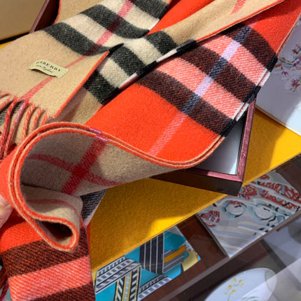 LONG SCARF 250 CM IN TIGER ORANGE AND BEIGE CASHMERE 410473