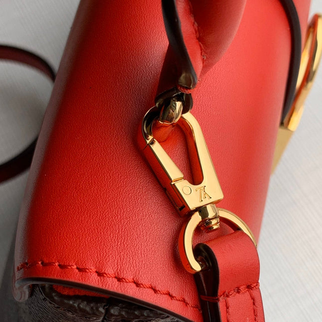 LOCKY BB 21 IN BROWN MONOGRAM CANVAS AND RED CALFSKIN GOLD BUCKLE