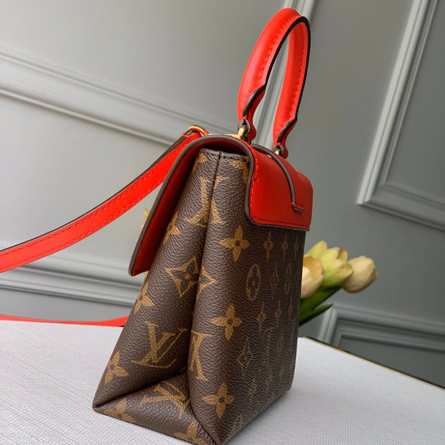 LOCKY BB 21 IN BROWN MONOGRAM CANVAS AND RED CALFSKIN GOLD BUCKLE