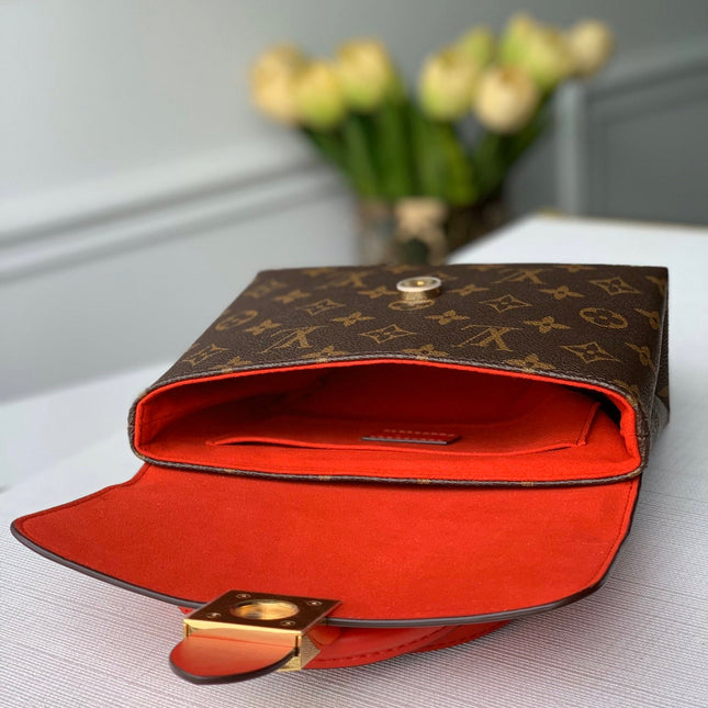 LOCKY BB 21 IN BROWN MONOGRAM CANVAS AND RED CALFSKIN GOLD BUCKLE