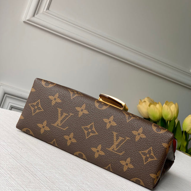 LOCKY BB 21 IN BROWN MONOGRAM CANVAS AND RED CALFSKIN GOLD BUCKLE