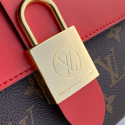 LOCKY BB 21 IN BROWN MONOGRAM CANVAS AND RED CALFSKIN GOLD BUCKLE