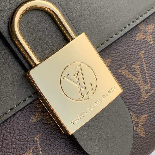 LOCKY BB 21 IN BROWN MONOGRAM CANVAS AND KHAKI GREEN CALFSKIN GOLD BUCKLE